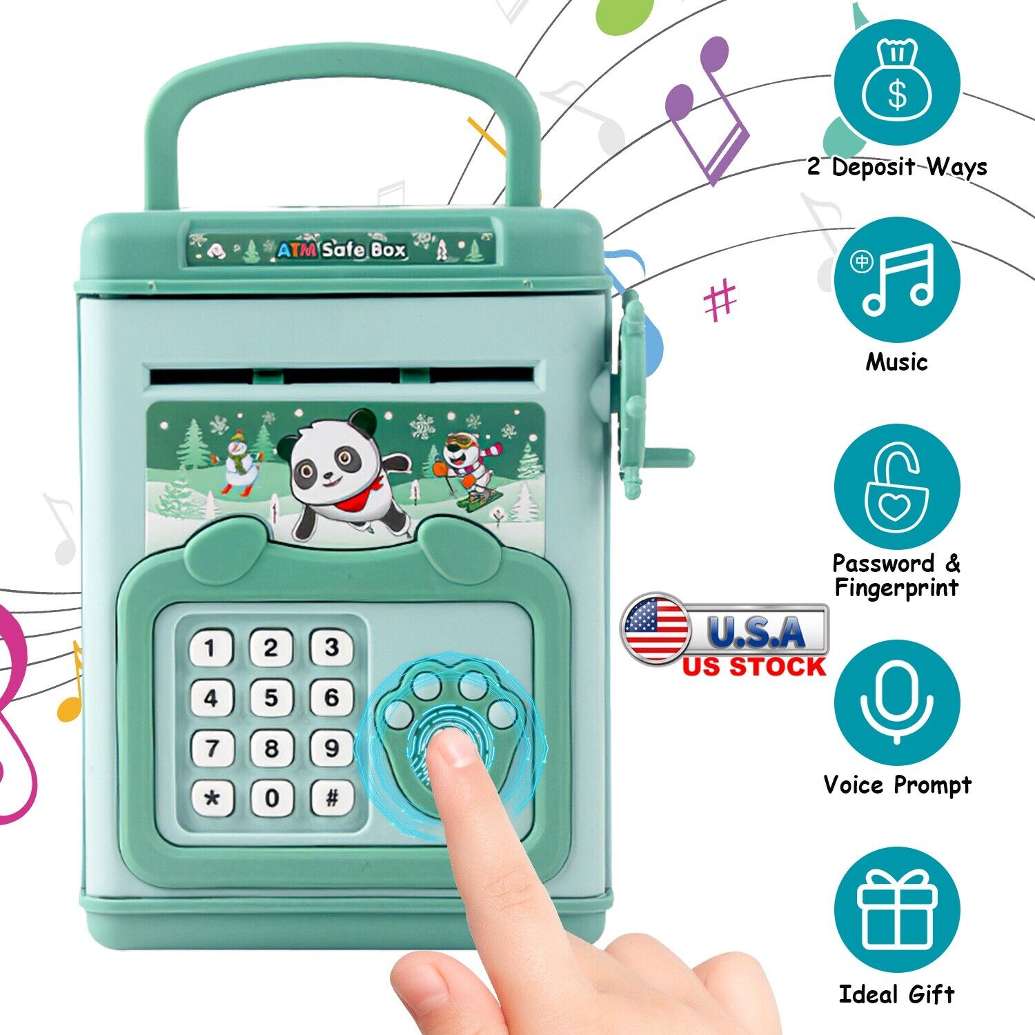 Electronic ATM Piggy Bank w/ Password Cash Coin Money Saving Box Kids Toy Green