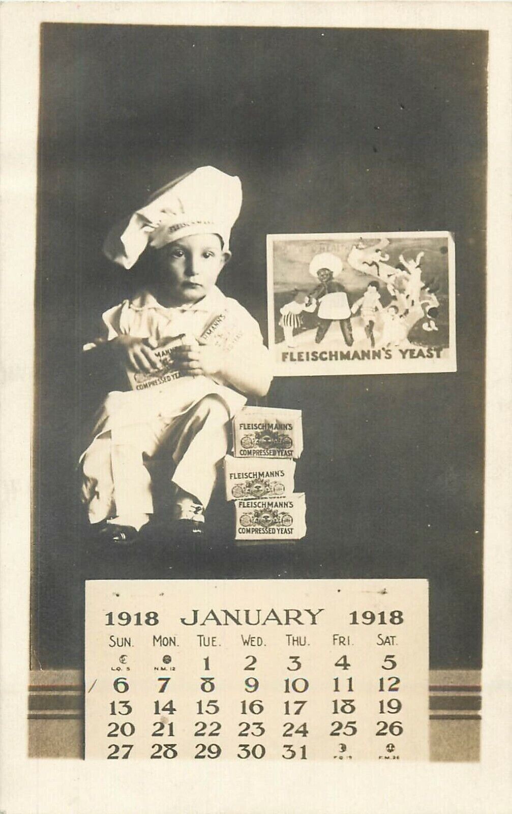 Real Photo Postcard Advert Fleischmann`s Yeast New York January Calendar 1918