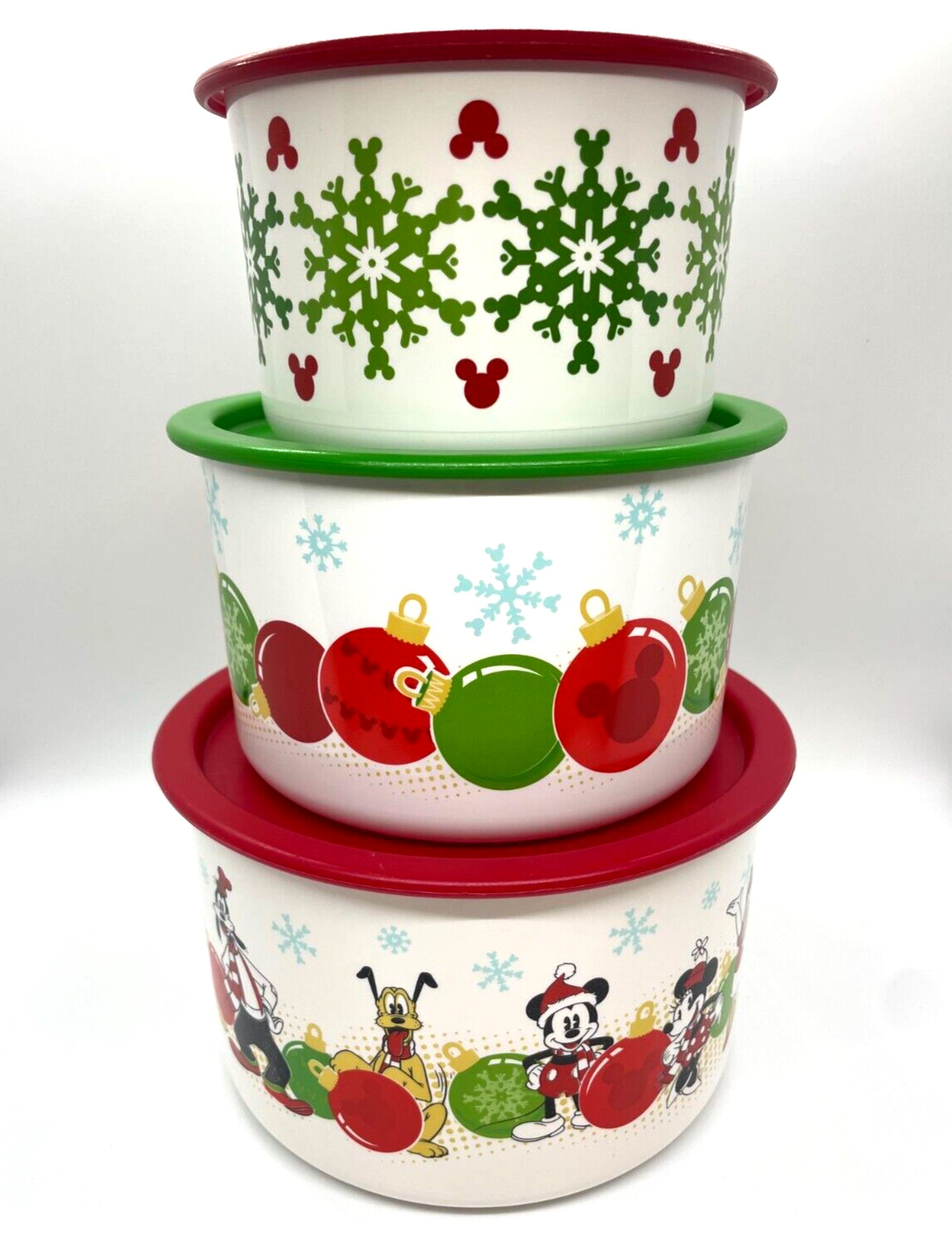 X3 Tupperware Disney Mickey & Friends Christmas Holiday Canister Container Set