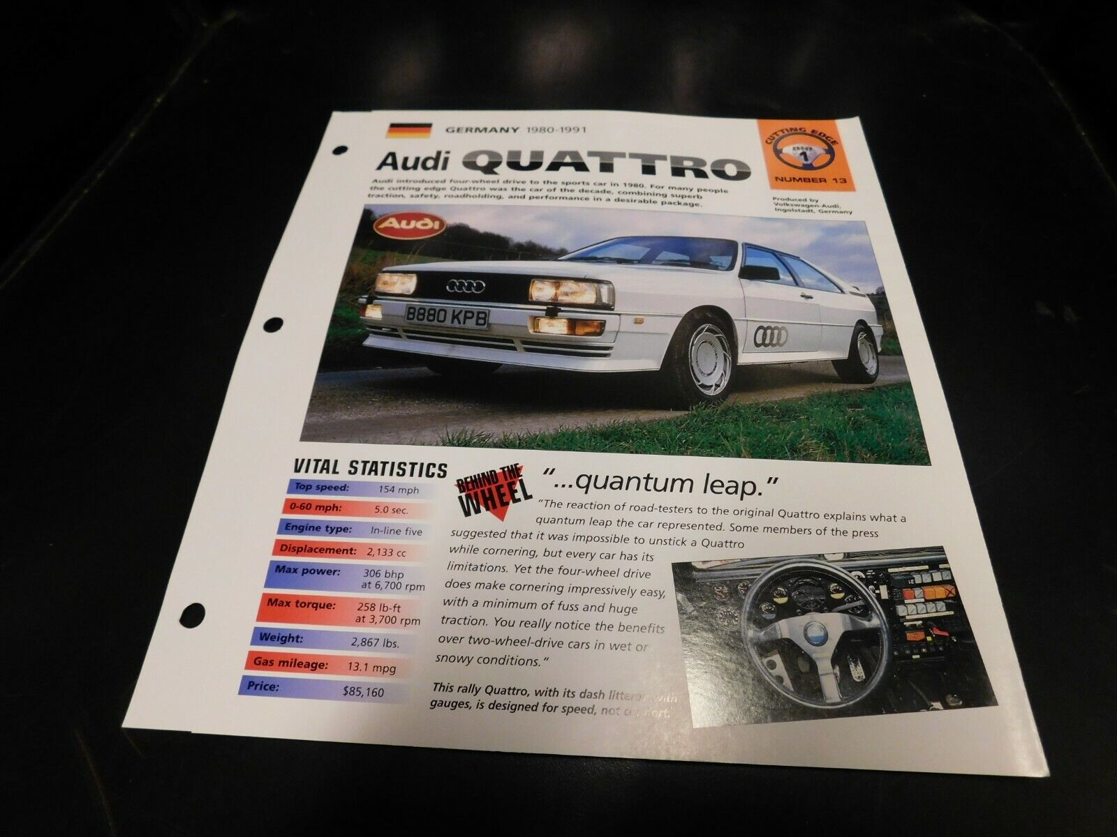 1980-1991 Audi Quattro Spec Sheet Brochure Photo Poster 81 82 83 84 90 89 88 87