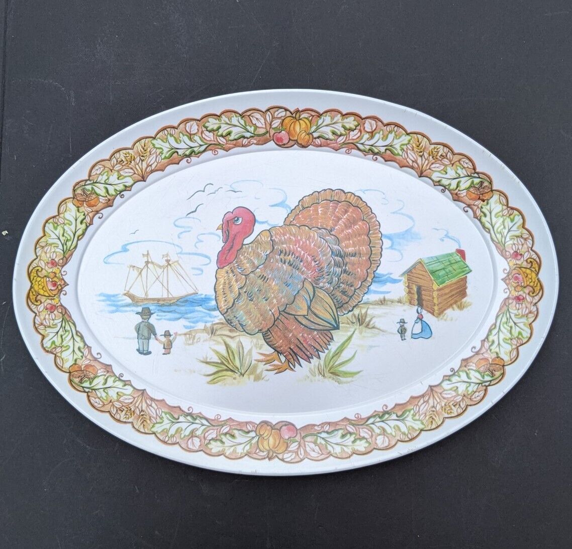 Vintage Whimsical Thanksgiving Turkey Platter Brookpark Holiday Melamine 21\