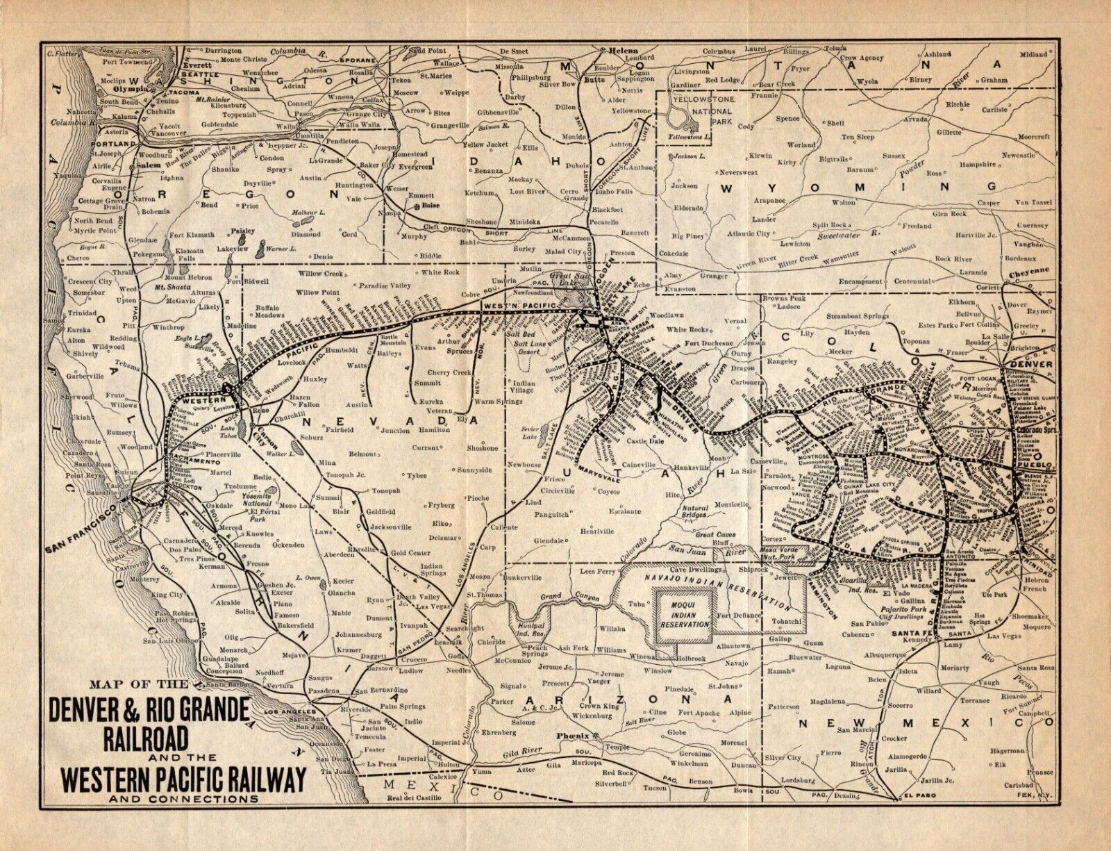 1916 Denver and Rio Grande Railroad System Map Vintage Railway Map 1634