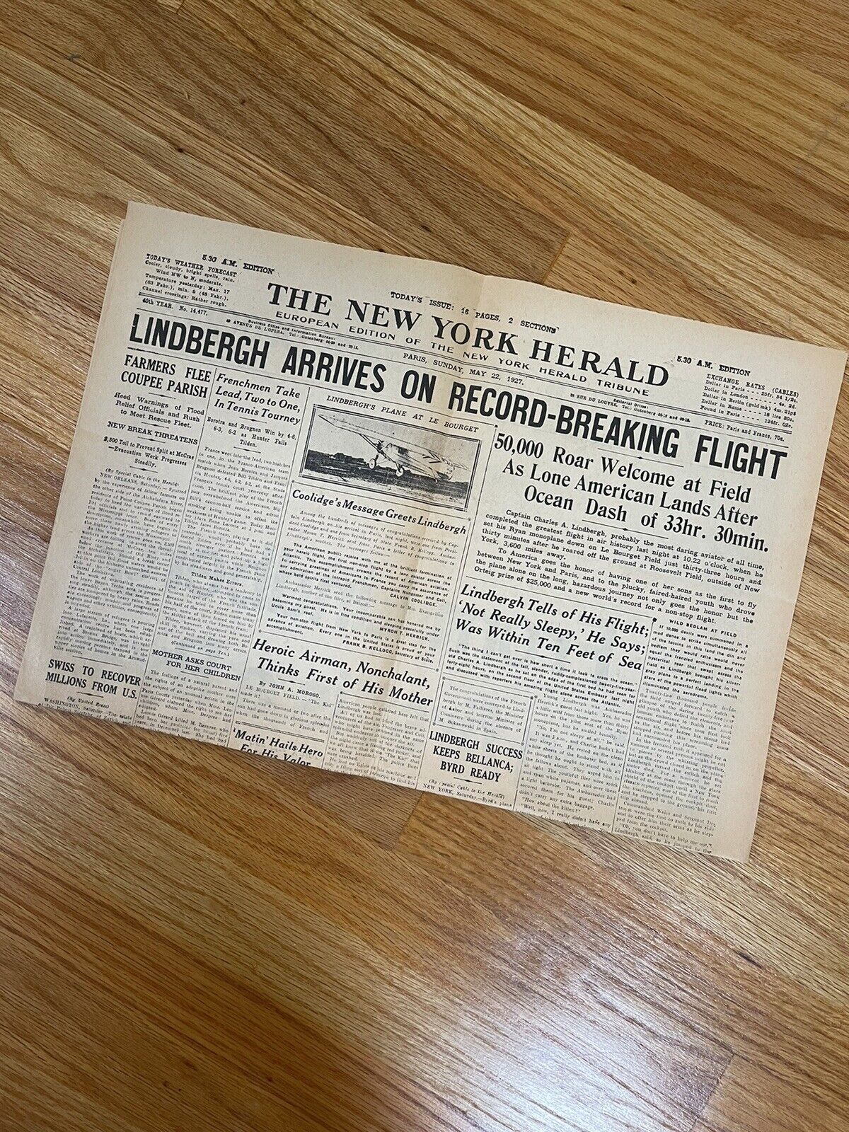 May 22 1927 LINDBERGH HISTORIC FLIGHT The New York Herald