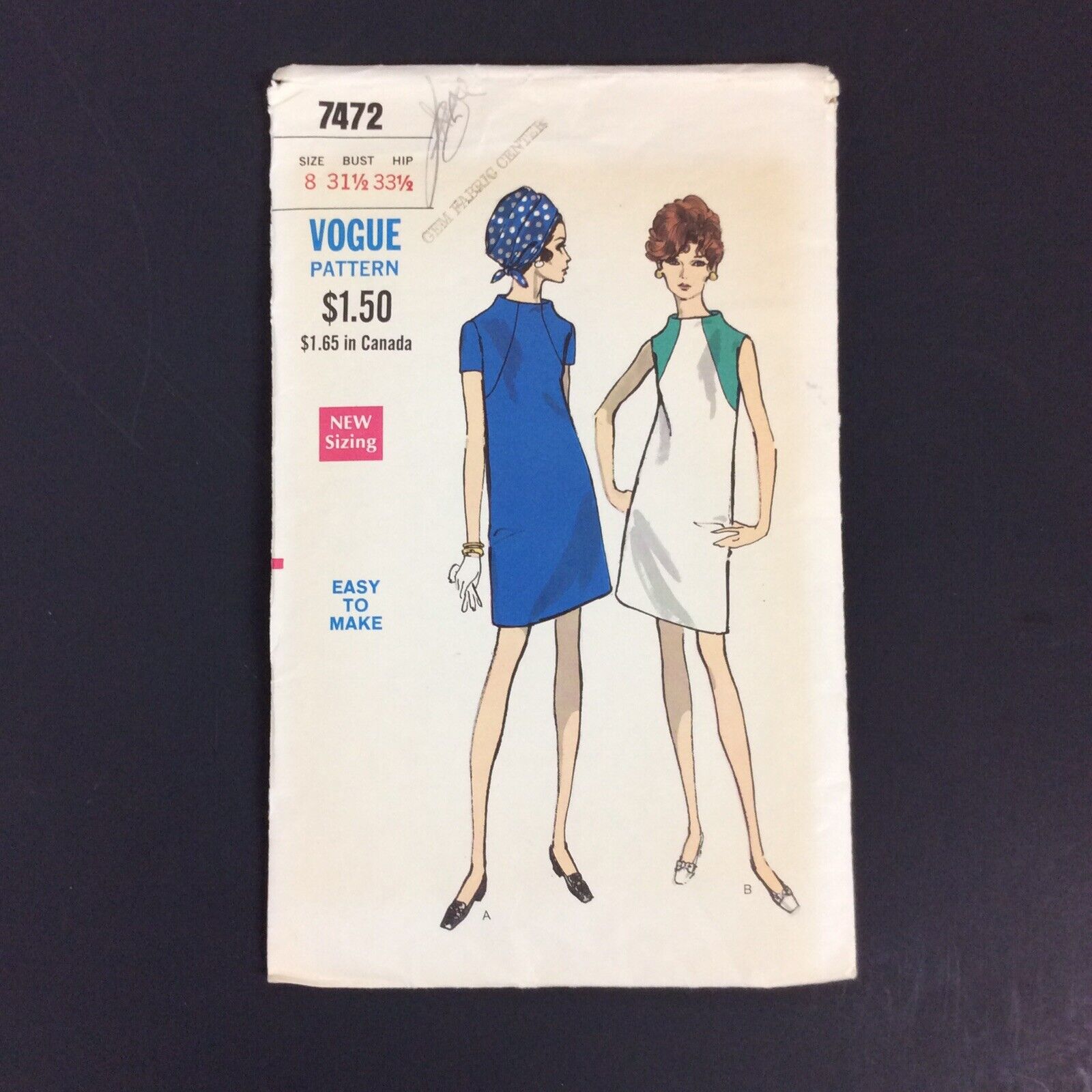 Vintage Vogue 7472 Dress Size 8 Easy Sewing Pattern 1960s CUT Complete
