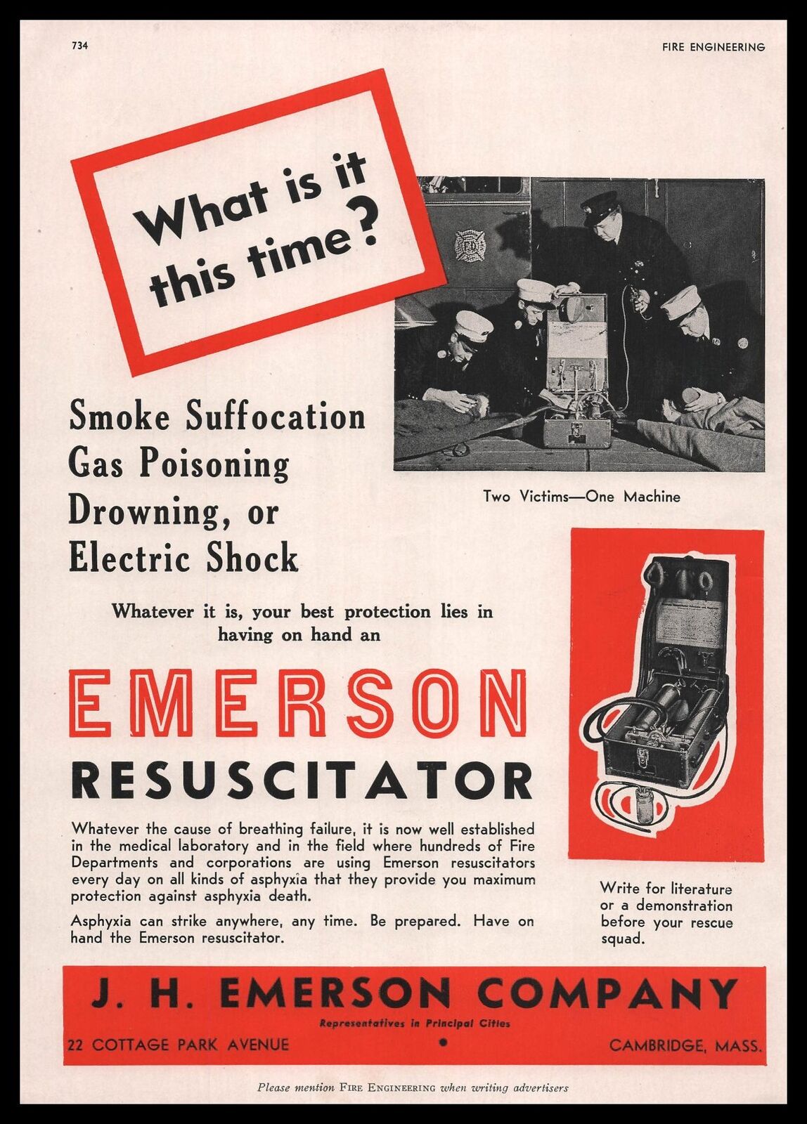 1946 J H Emerson Co. Cambridge Massachusetts Resuscitator Machine Photo Print Ad
