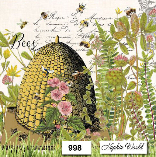 (998) TWO Individual Paper LUNCHEON Decoupage Napkins - BEES HIVE SWARM HONEY