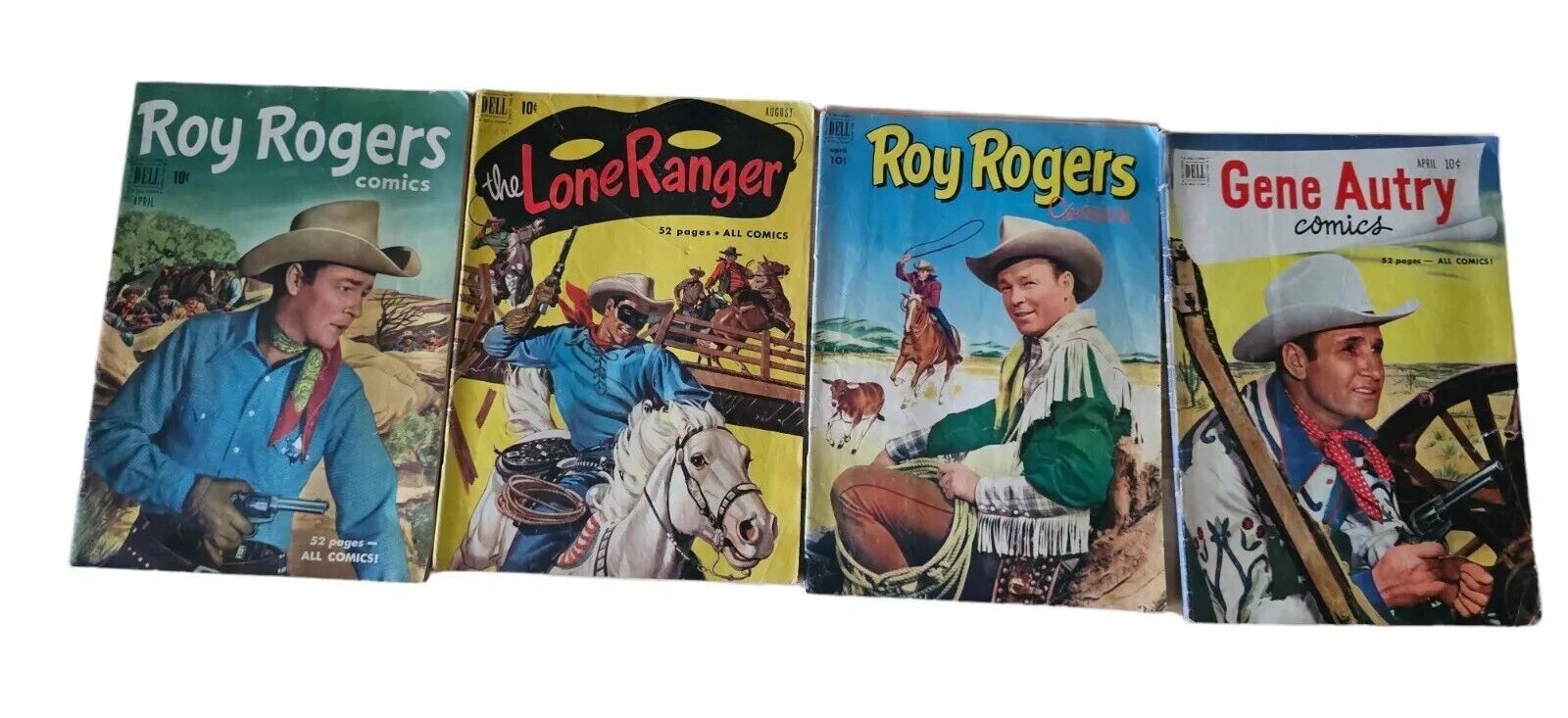 VINTAGE DELL COMICS GOLDEN AGE LOT OF 4 Roy Rodgers  Lone Ranger Gene Autry