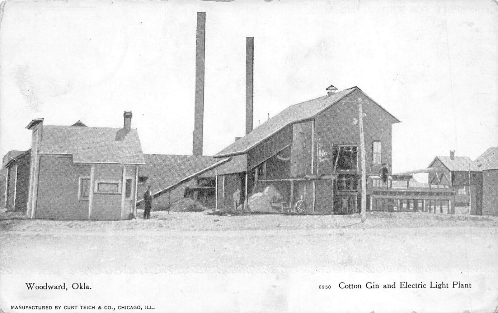 Woodward Oklahoma c1910 Postcard Cotton Gin and Electric Light Plant