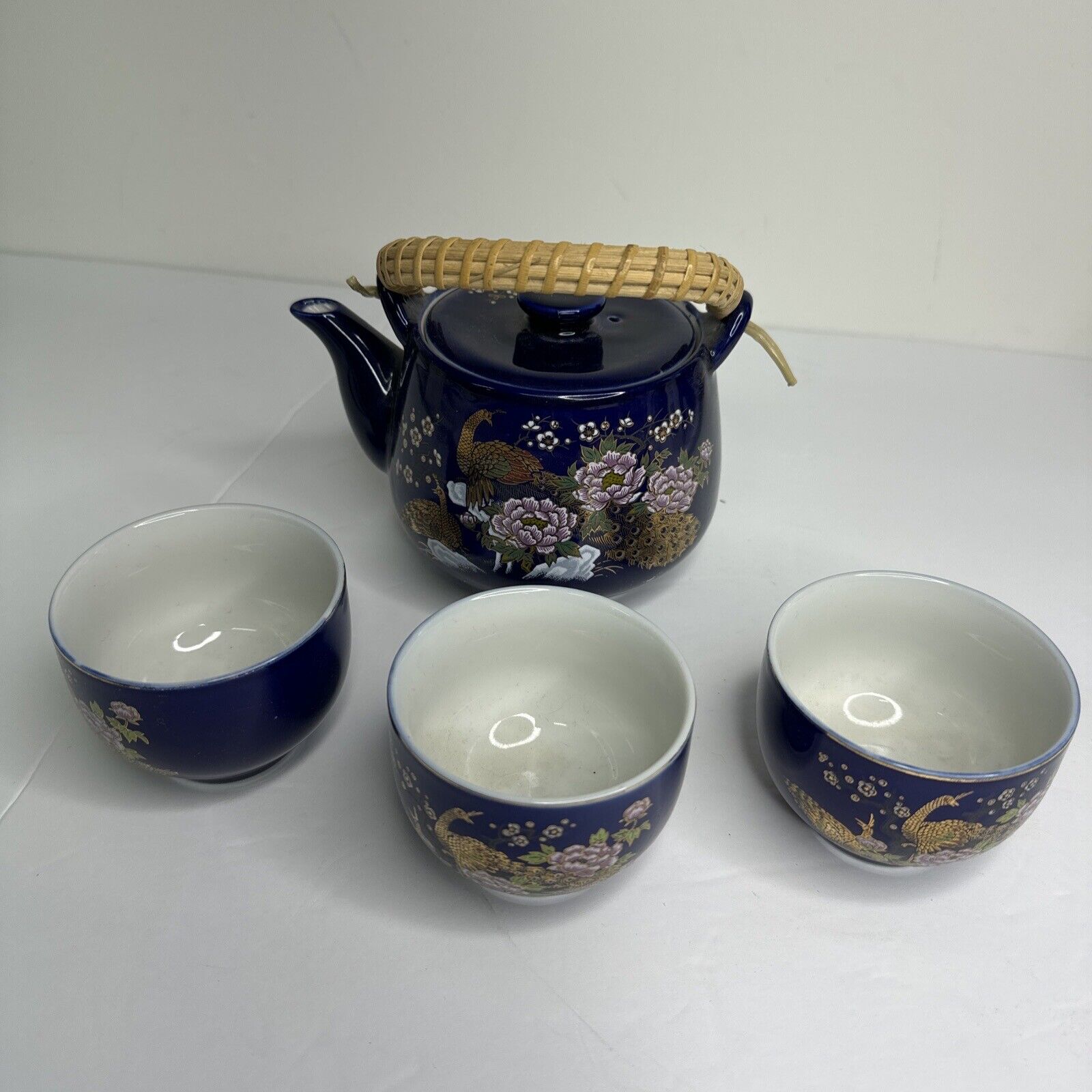 Vintage Sato Gordon Peacock Bird Tea Set Made In Japan Serves 3 Porcelain