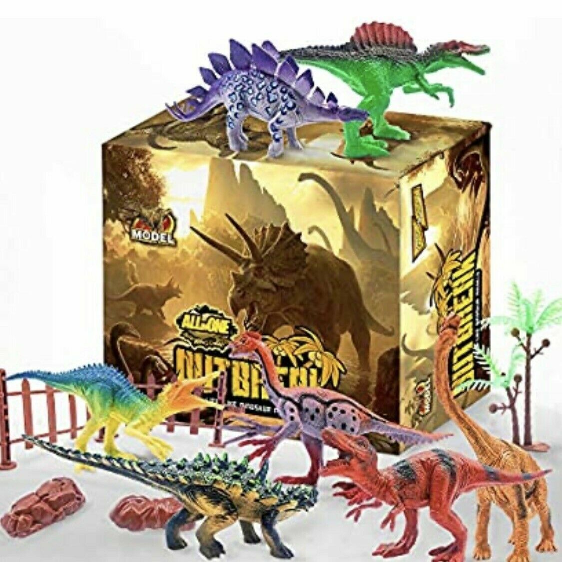 MODEL Dino Outbreak NIB With Bonus 12 Figures & Dinosaur Encyclopedia Huge Lot