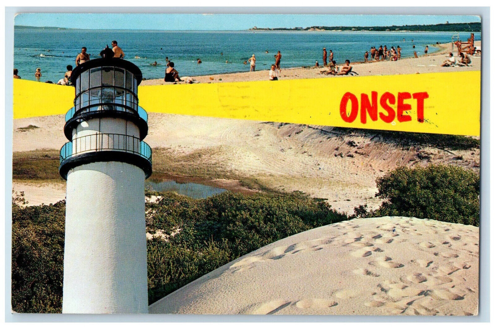1964 Beach Scene Light House Onset Massachusetts MA Vintage Postcard
