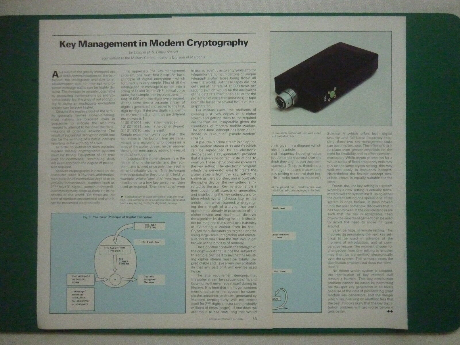 1984 ARTICLE 3 PAGES CRYPTOGRAPHY MODERN CRYPTOGRAPHY KEY MANAGEMENT MARCONI