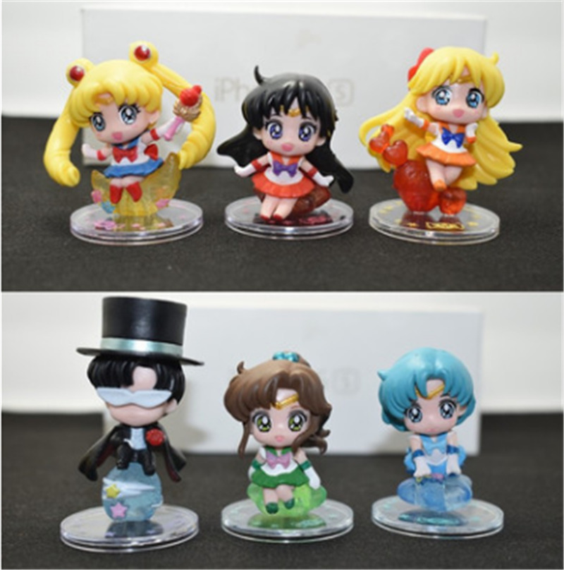6PCS/SET Anime Sailor Moon Mini Figures 5CM PVC Model Doll Toy Decor Gifts New