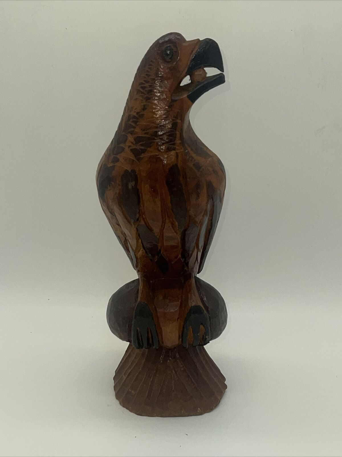 13” Tall Handcarved Detailed Wooden Perched Eagle Bird Of Prey Vintage Original