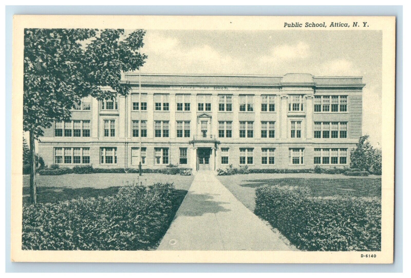 c1930's Public School Building Front View Attica New York NY Vintage Postcard