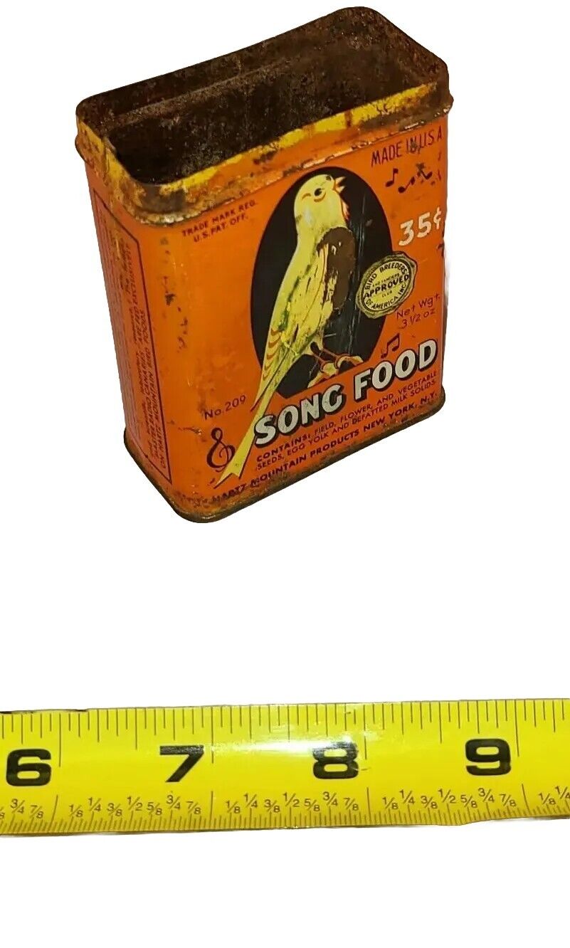 VINTAGE Hartz Mountain Lid Missing  Song Food Metal Tin Mid Century Canary Food 
