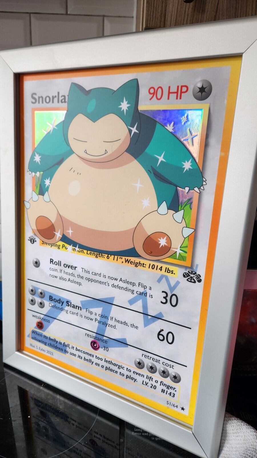 Giant (A3) Snorlax Pokemon Card With Silver Snapframe