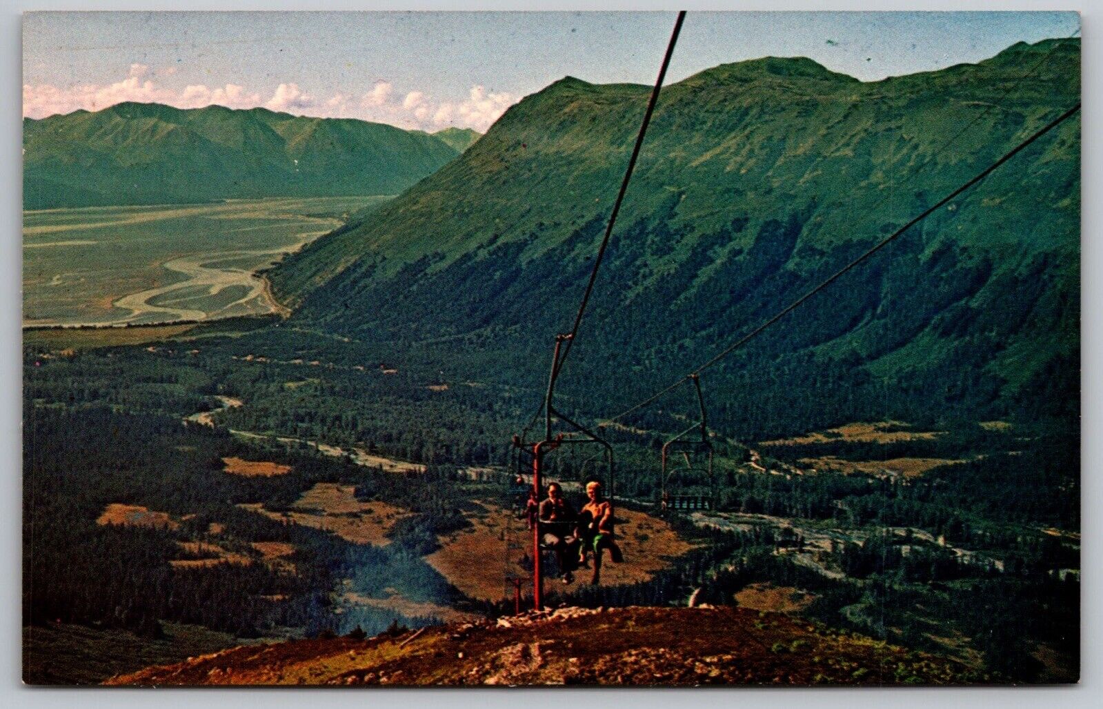 Alaska Mount Alyeska Resort Chair Lift Mountains Forest Timber Line VTG Postcard