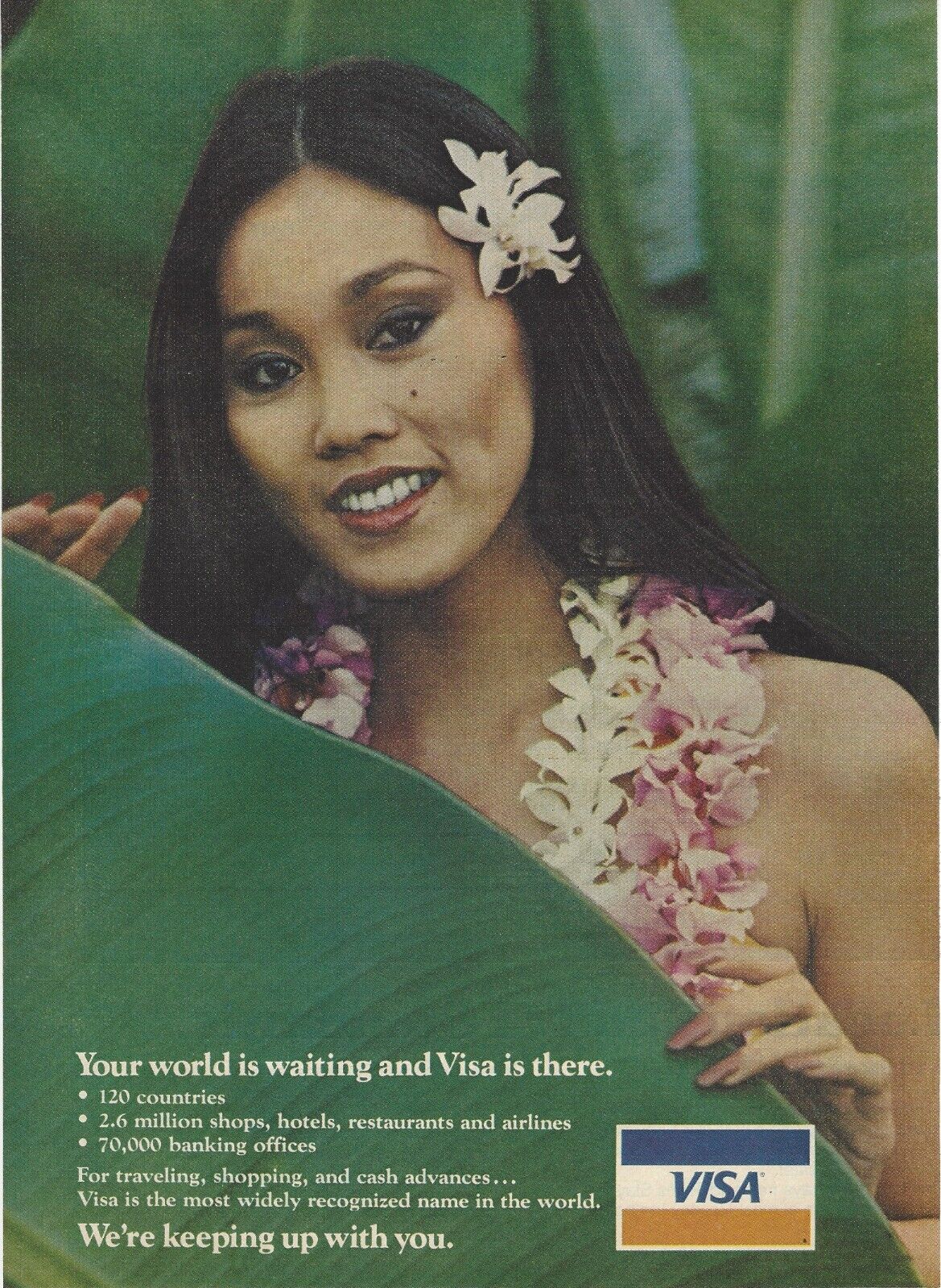 1979 Visa Credit Card Travel Hawaii Girl vintage print ad 70\'s advertisement