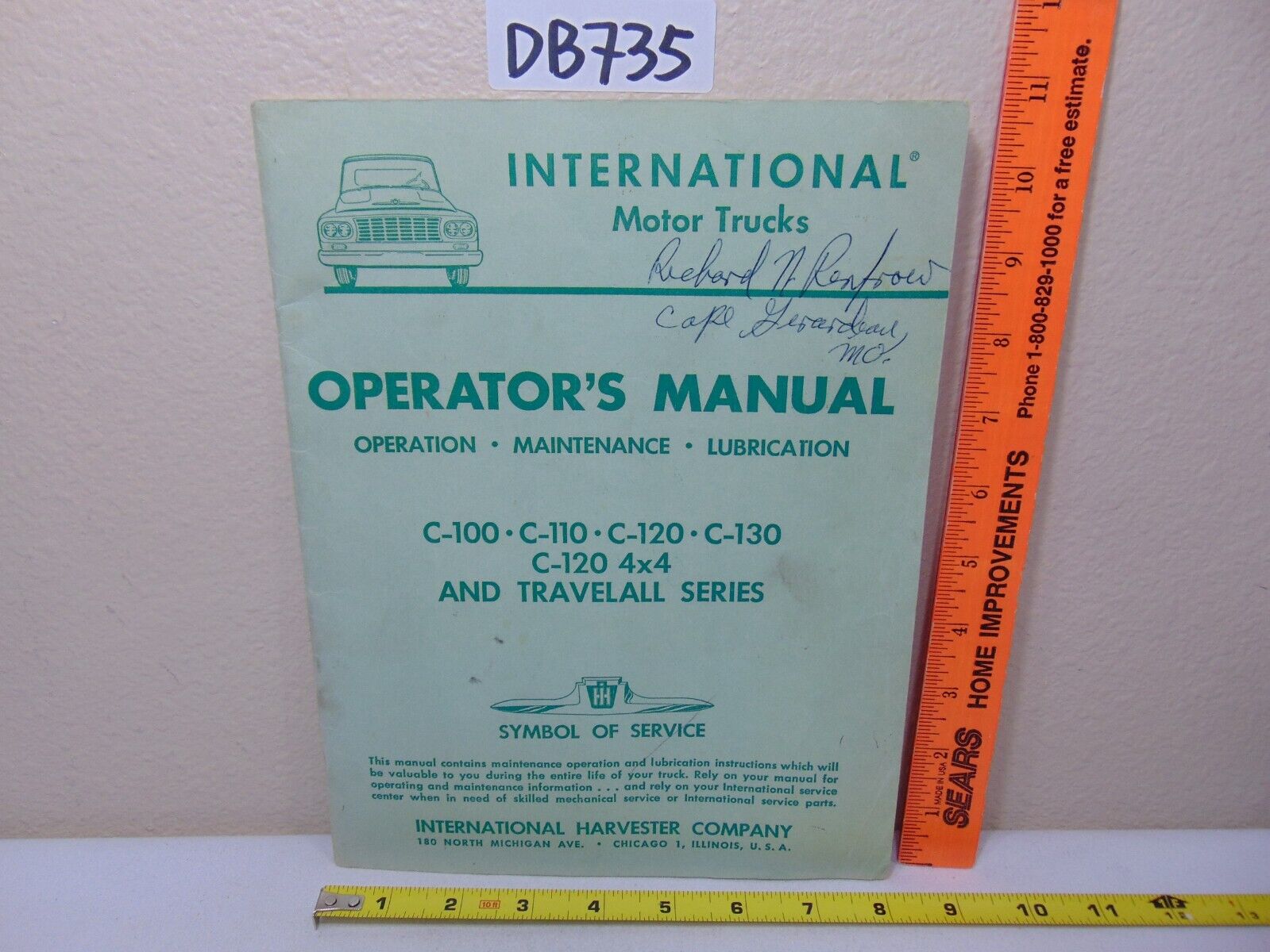 1960 INTERNATIONAL TRUCK OPERATOR MANUAL C-100 C-110 C-120 C-130 TRAVELALL