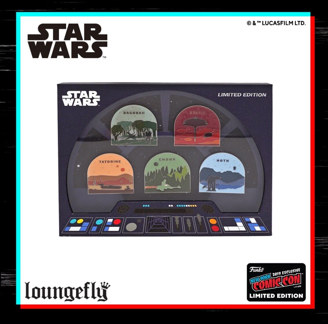 2019 NYCC LOUNGEFLY EXCLUSIVE STAR WARS PLANETS 5 PIN SET RARE /1000 LlIMITED