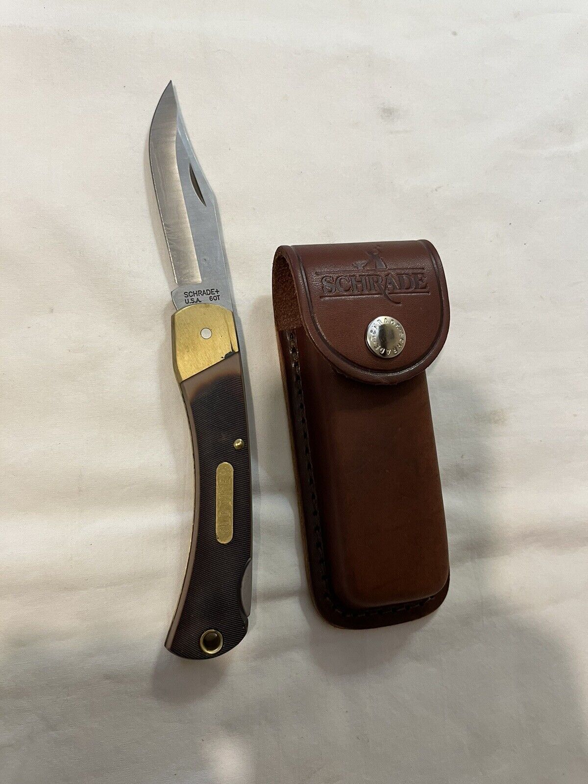 Schrade + 60T Old Timer Lockback Folding One (1) Blade Pocket Knife With Sheath