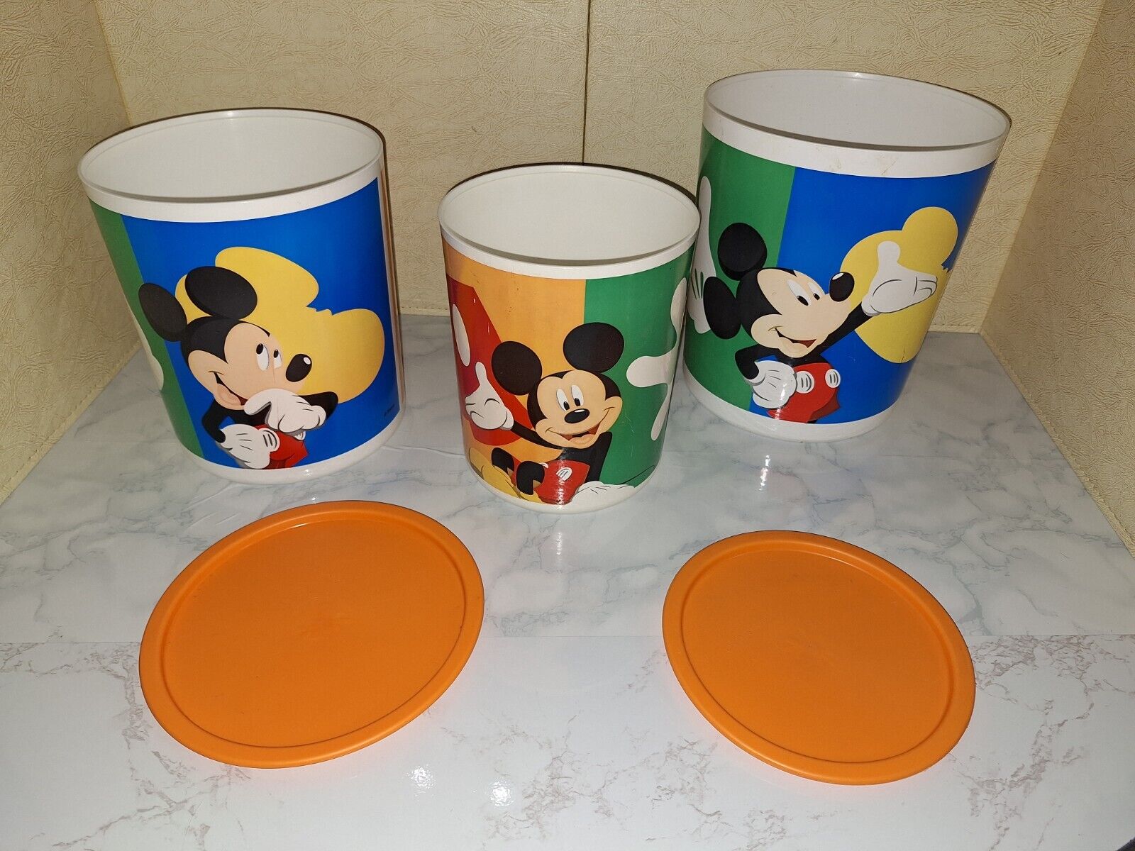 Vintage Mickey Mouse Tupperware Canisters 3 Canisters *Largest Missing Lid*