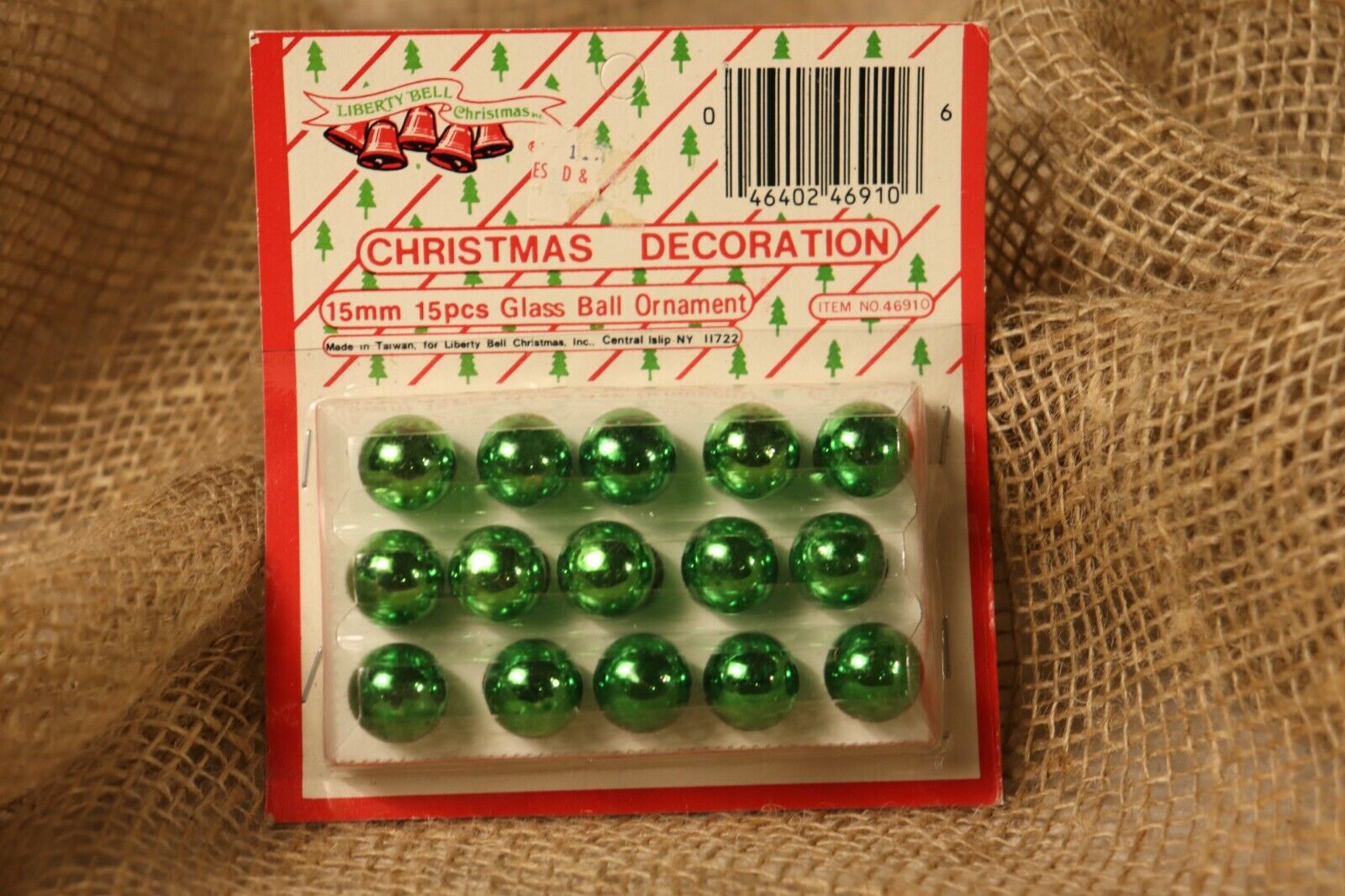 Liberty Bell Christmas Vintage Set of 15 Small Green Glass Ornaments 25 mm
