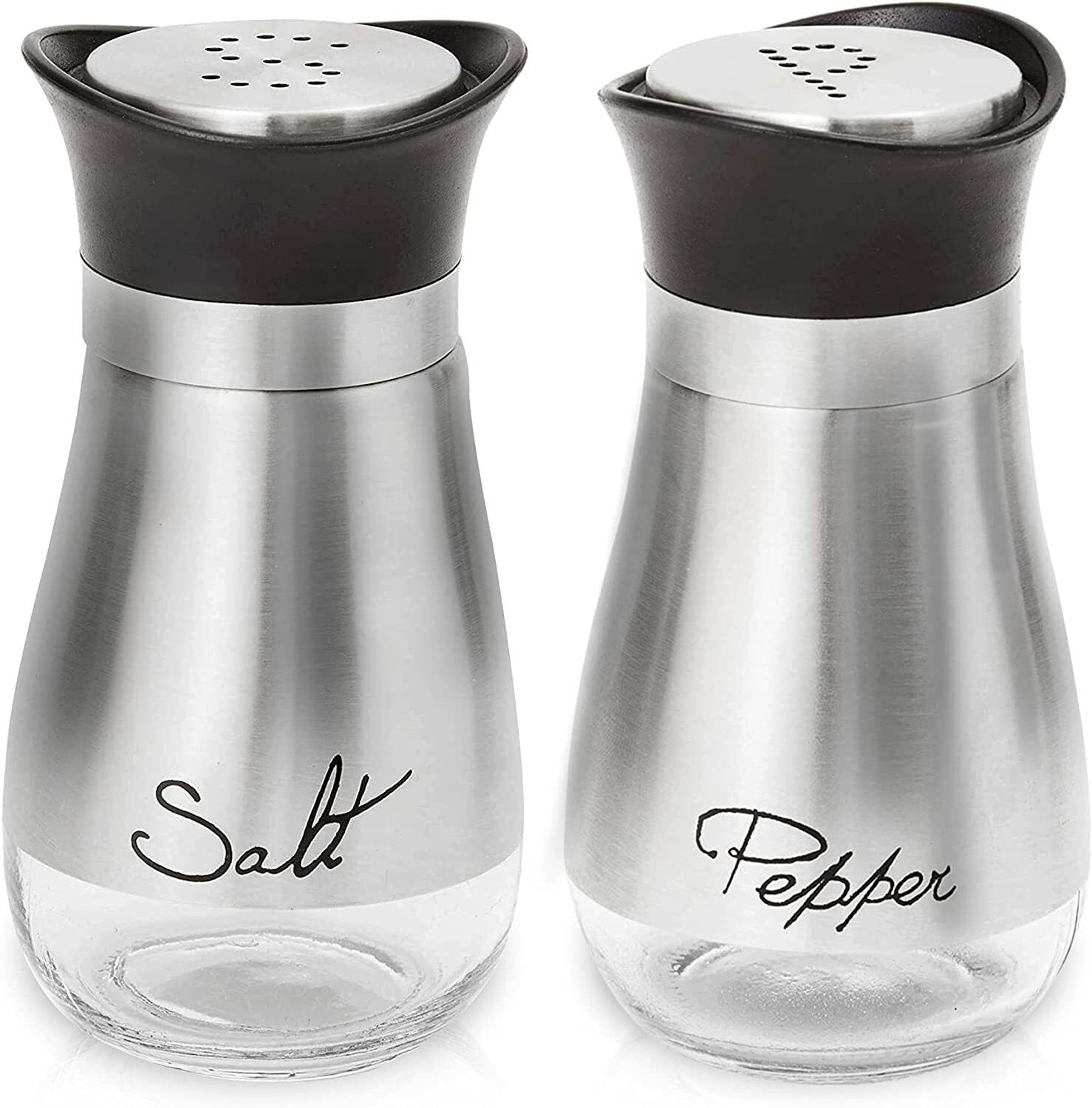 Exquisite BPA Free Salt and Pepper Shakers Stainless Steel Glass Set, 4oz