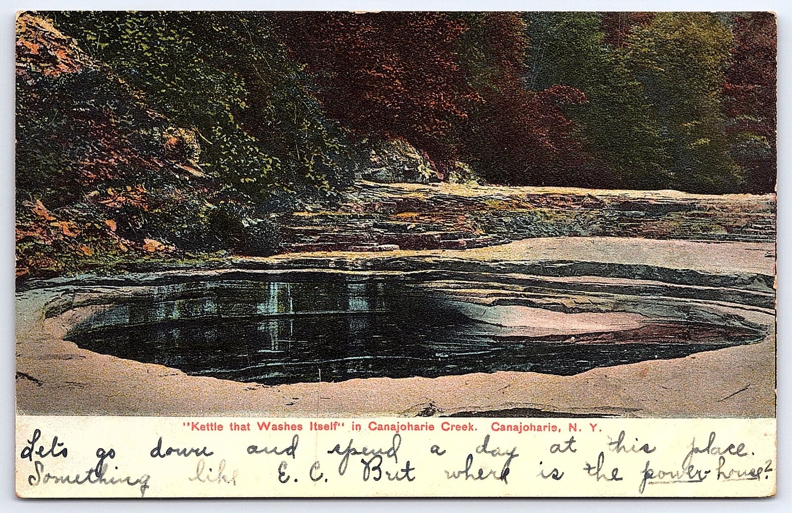 1908 Kettle That Washes Itself In Canajoharie Creek New York NY Posted Postcard