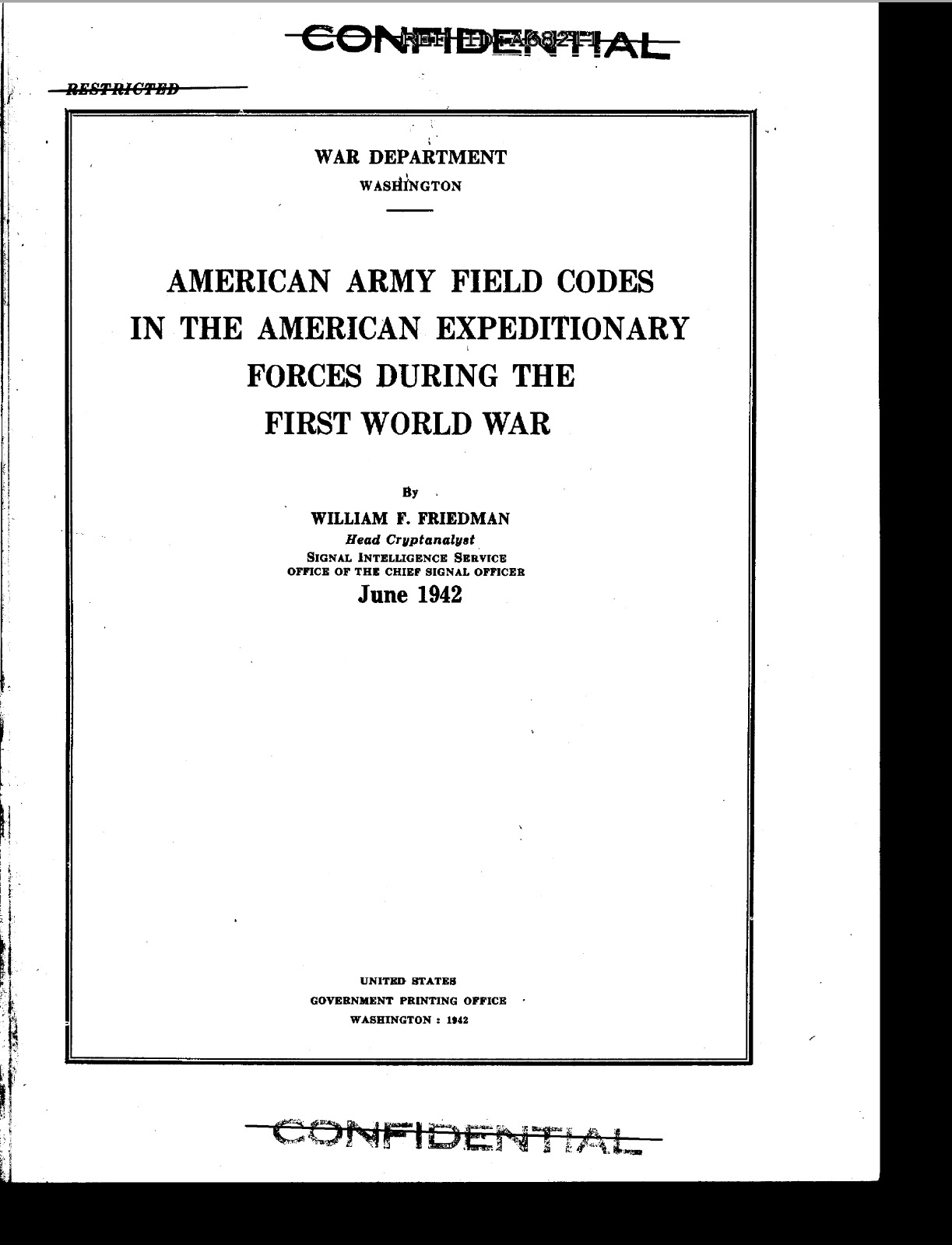 264 Page 1942 American Army Field Codes In the AEF During WWI Cryptography on CD