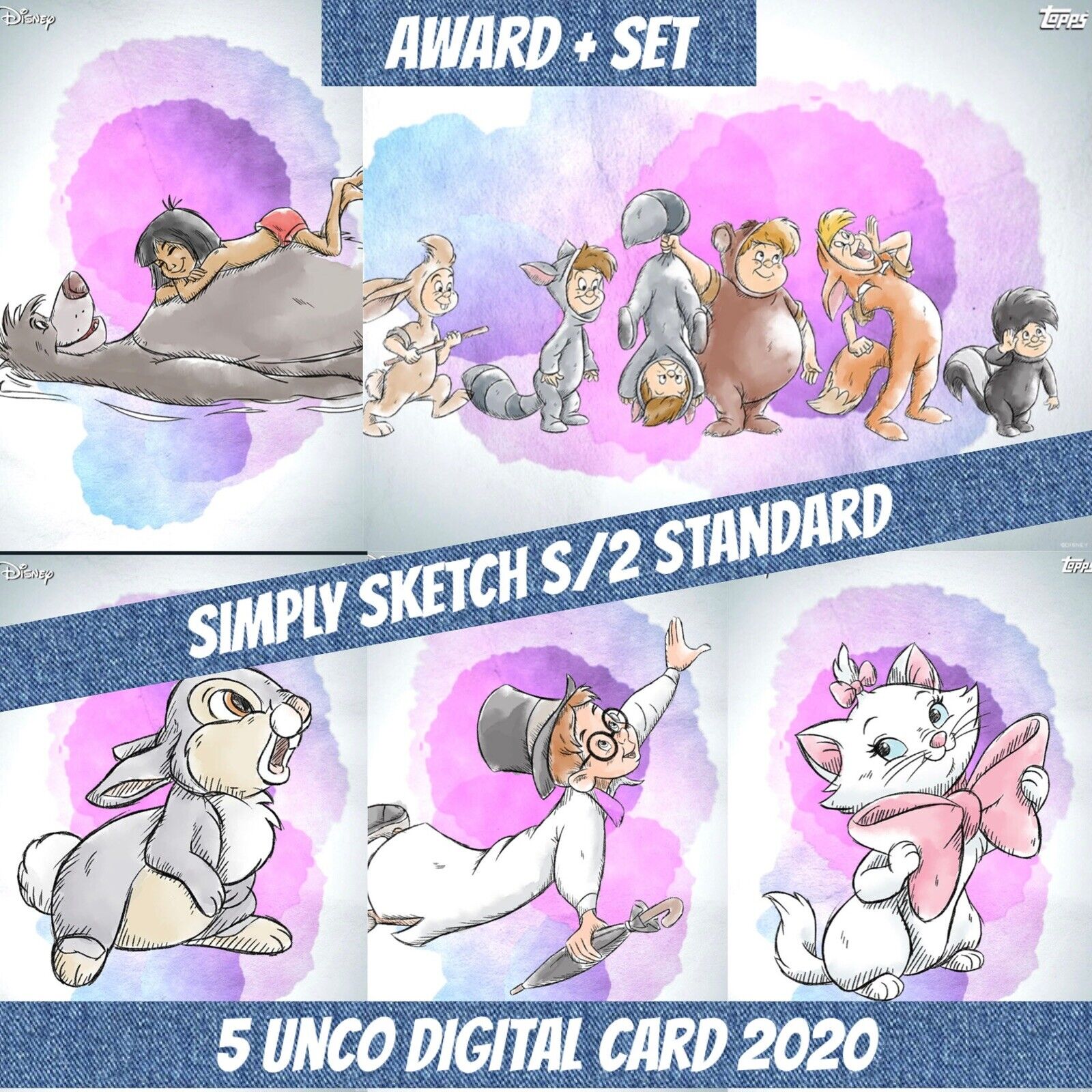 2020 Disney Award Topps Collect + Set (1+4) Simply Sketched Standard S/2 Digital