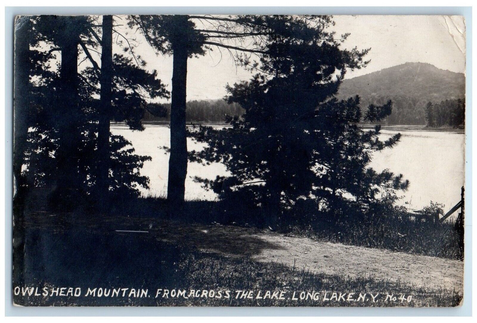 1915 Owls Head Mountain From Across Long Lake New York RPPC Photo Postcard