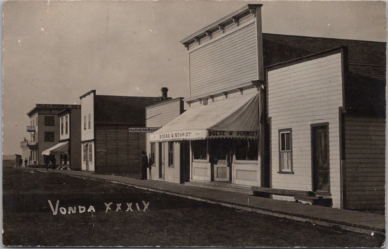 c1910s VONDA, Saskatchewan CANADA Real Photo RPPC Postcard Main Street Scene