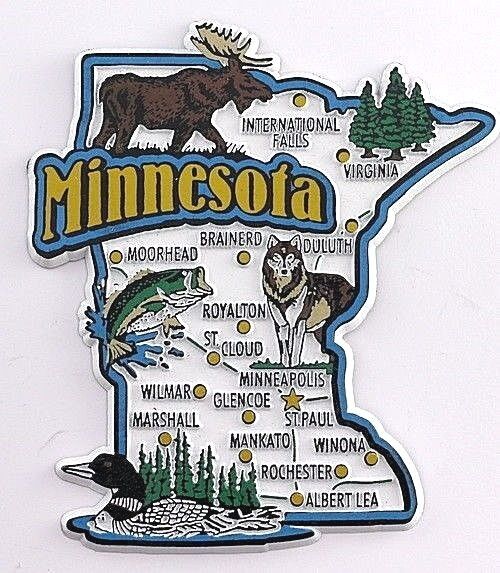 MINNESOTA STATE MAP AND LANDMARKS COLLAGE FRIDGE COLLECTIBLE SOUVENIR MAGNET
