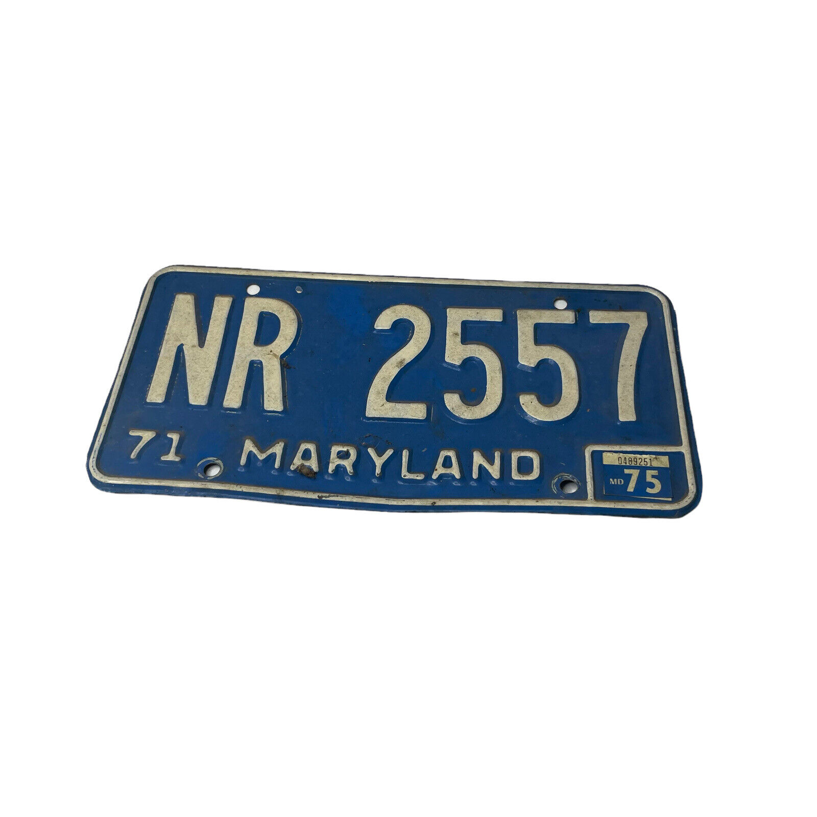 Vintage 1971 Maryland License Plate Tag NR 2557 1975 Sticker Blue White Plate 2