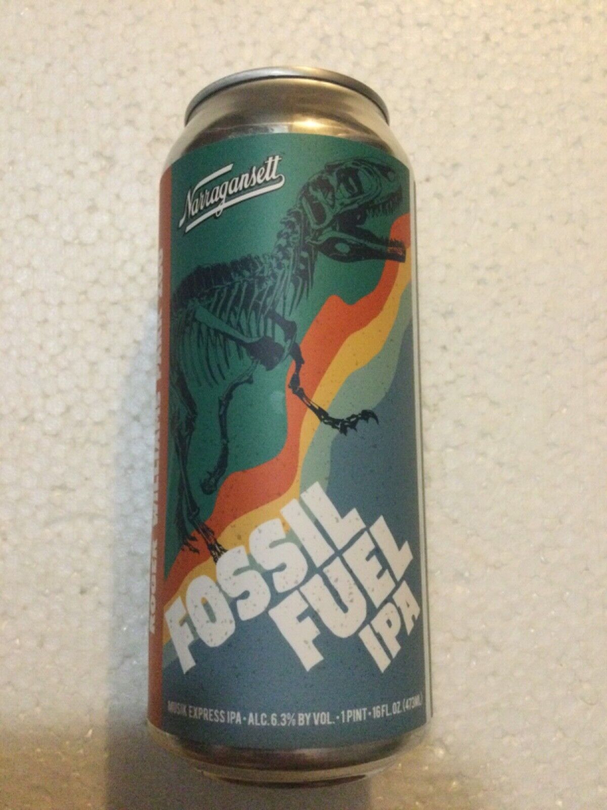 Narragansett Brewery FOSSIL FUEL IPA Beer Can Roger Williams Park Dinosaur RARE