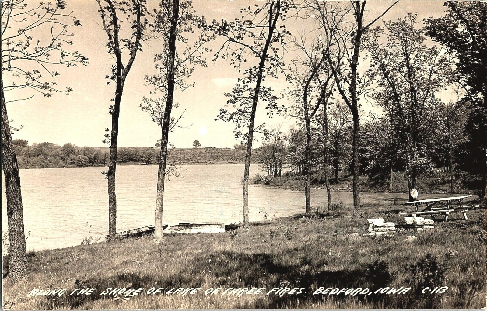 Vintage RPPC Postcard Lake of Three Fires Bedford IA Iowa Photo 1951 Posted