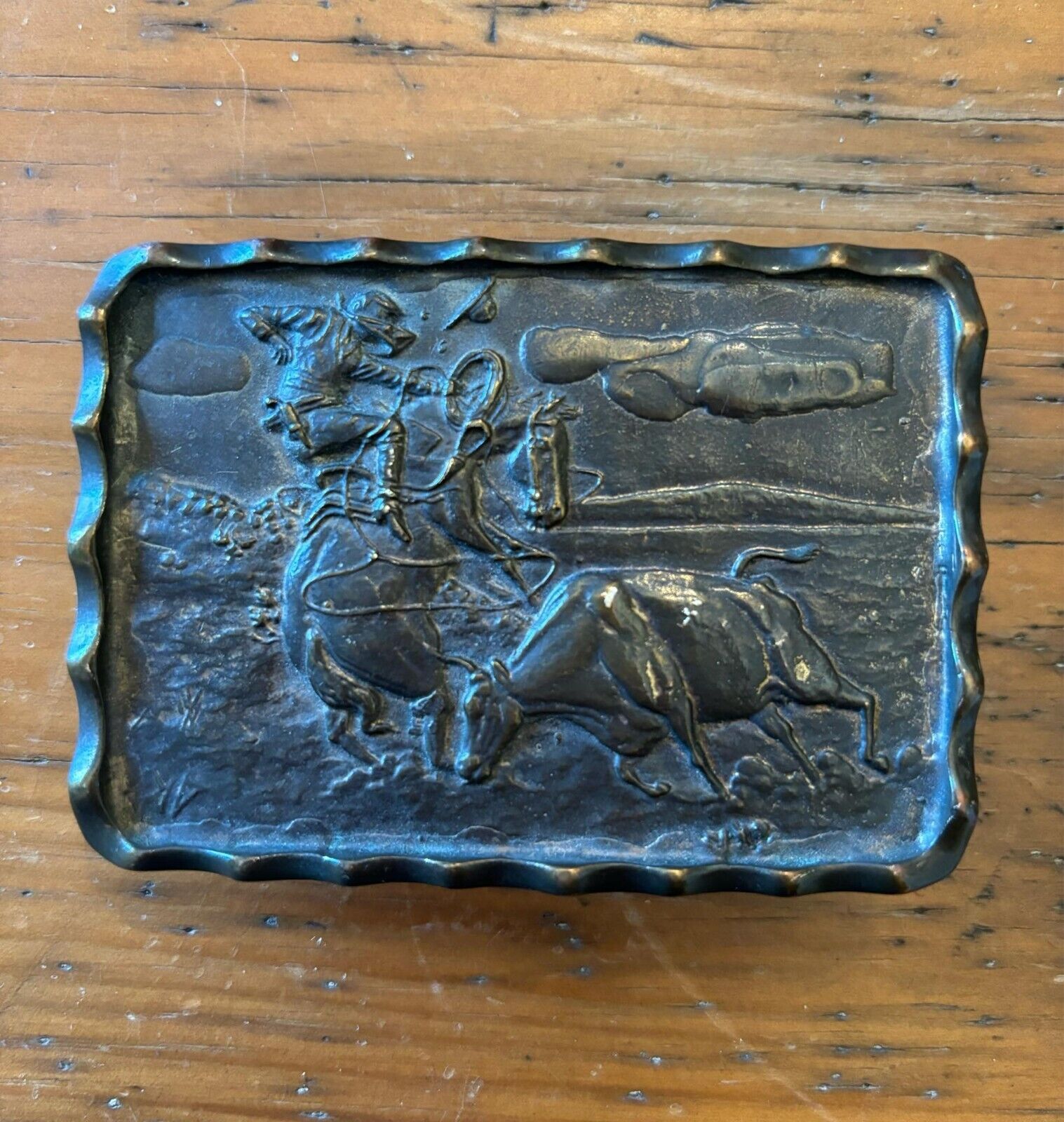 Adezy Denver Vintage Belt Buckle Rodeo Cowboy Steer Horse Lasso Brass