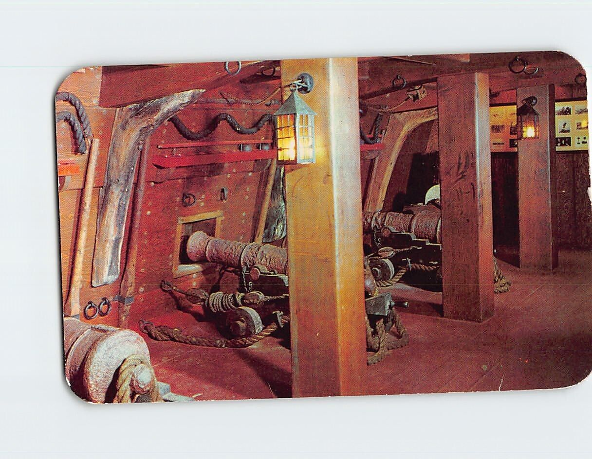 Postcard Gun deck of a British frigate Ship Exhibit Yorktown Virginia USA
