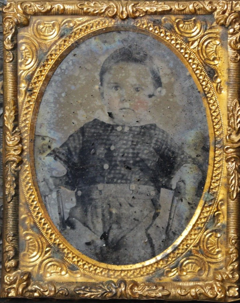 1/9th Size Daguerreotype of adorable young boy in brass mat/frame no case  #RL