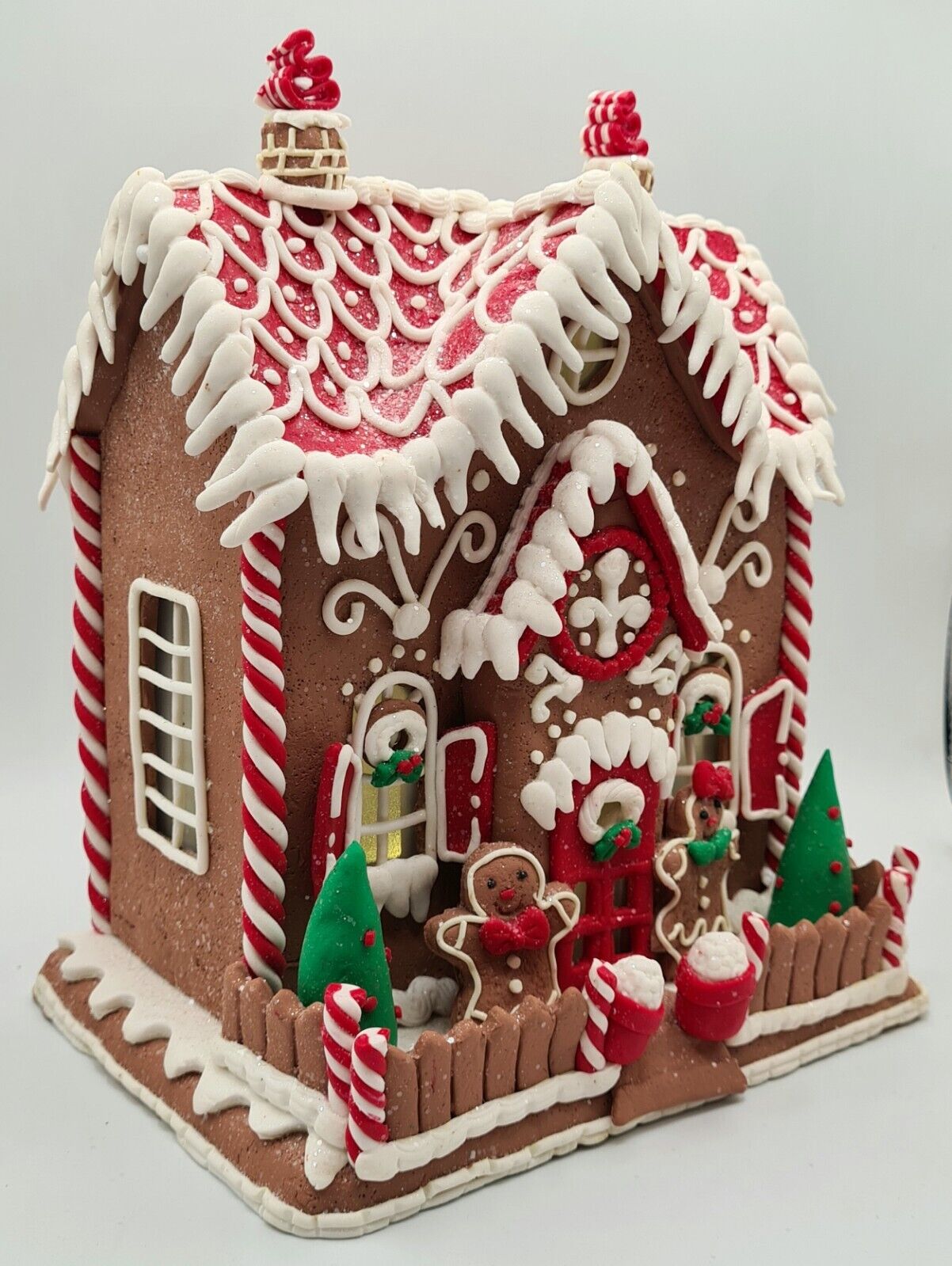 Gingerbread Large Red Brown Carriage House LED Light Up Clay-dough 9.5\