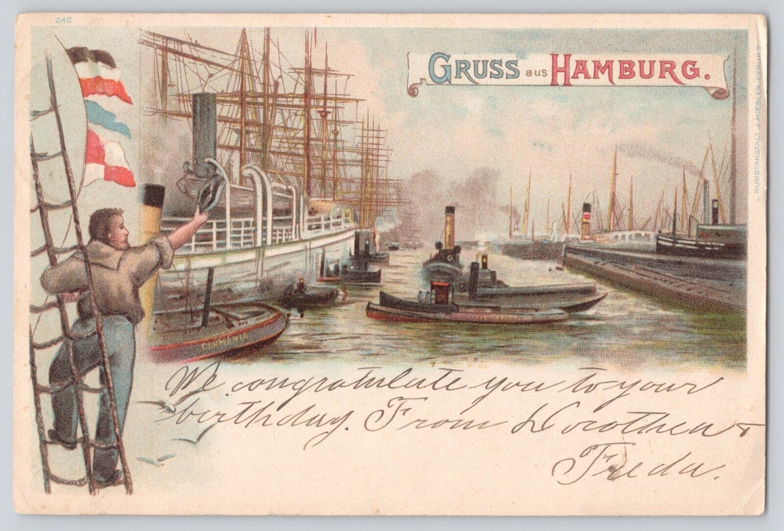 Postcard Hamburg Steamship Steamer Vintage Undivided Back Era 1907