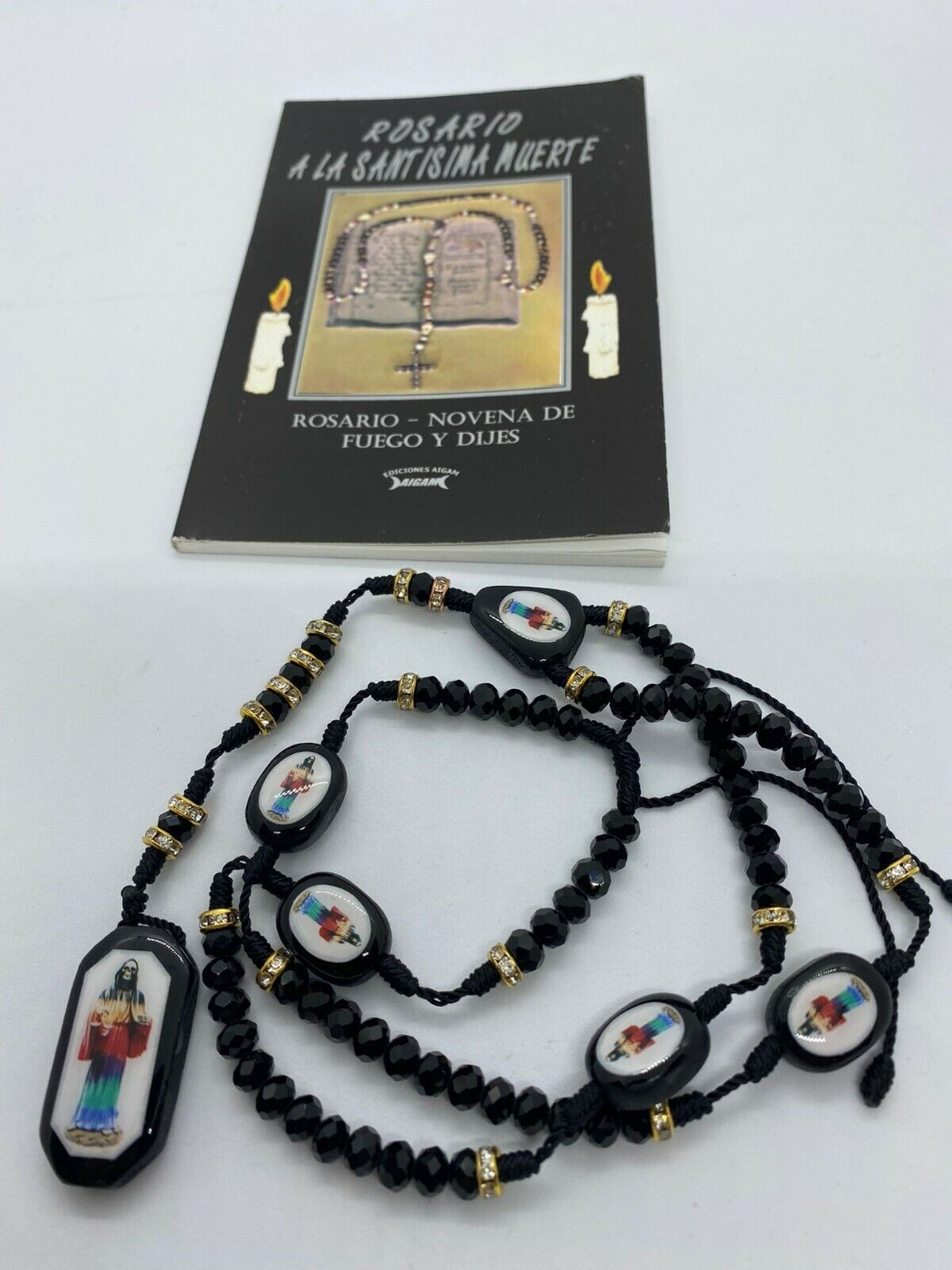 Holy Death's  Rosary Rosario Santa Muerte Negro Cristal Libro Rosario Novena