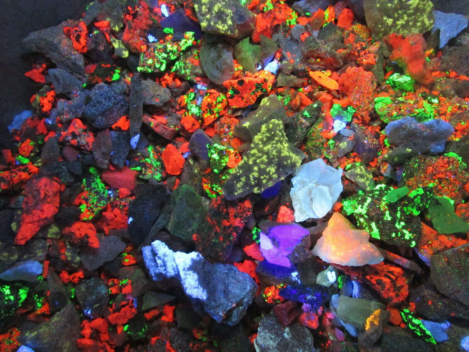 Half Pound fluorescent mineral rocks small colorful rock chips and some sand