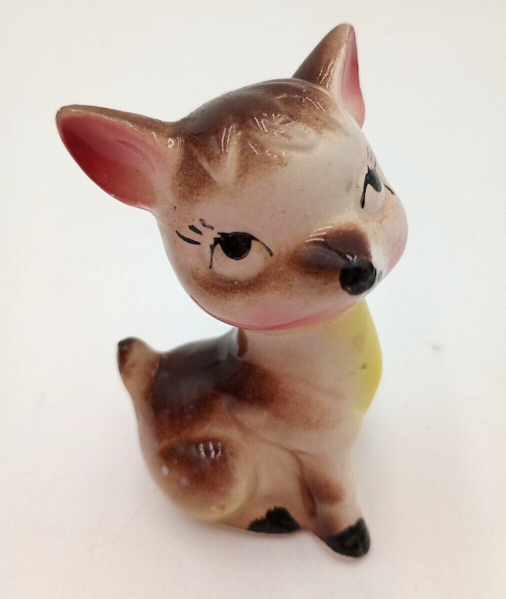 Vintage Mid Century Deer Figurine Ceramic Fawn Big Eyes Japan