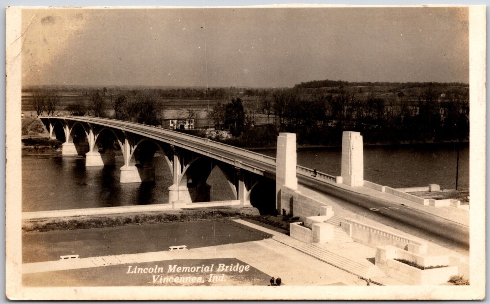 Vincennes Indiana Lincoln Memorial Bridge Real Photo RPPC Postcard Altered