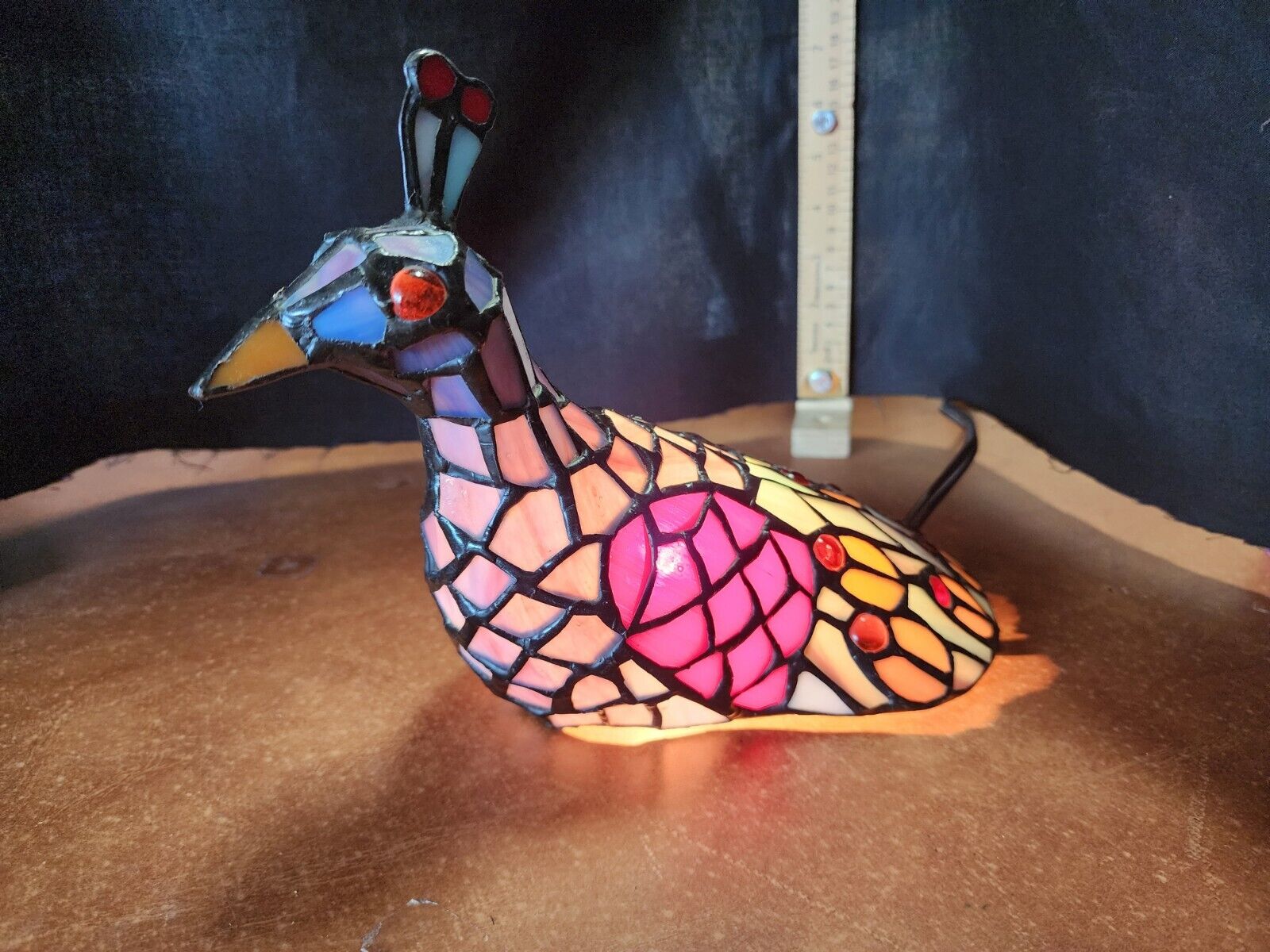 Vintage Stained Glass Peacock Tiffany Style Lamp Light 11\