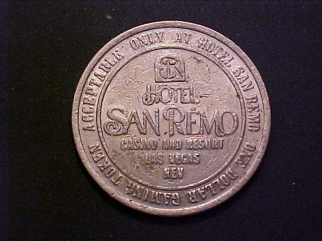 1989 San Remo Hotel & Casino Las Vegas $1 Gaming Token -d7766xtc