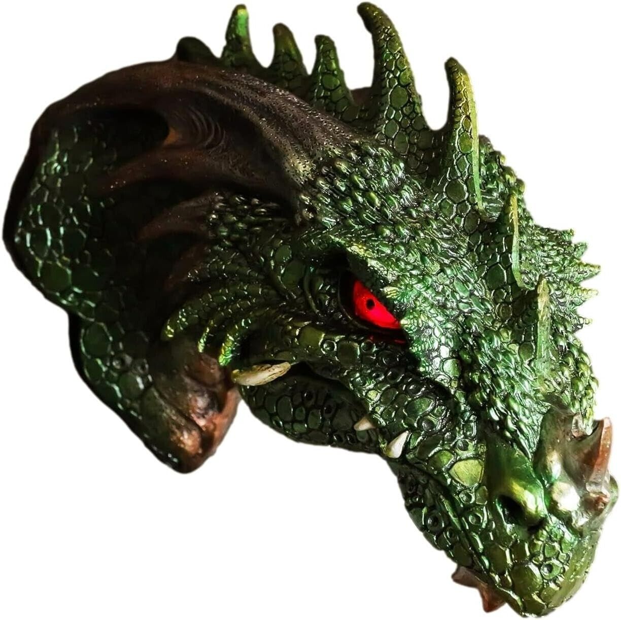 Ebros Gift Fantasy Metallic Green Spiked Dragon Head Wall Decor Plaque With LED